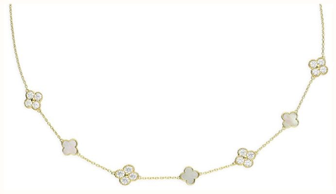 Sterling Silver Gold Plated Clover Mother Of Pearl Necklace H7004/Y