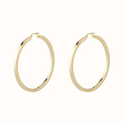 Guess HOOPS I DID IT AGAIN 60mm Squared Superlight Gold-Tone Stainless Steel Hoop Earrings UBE04198YG