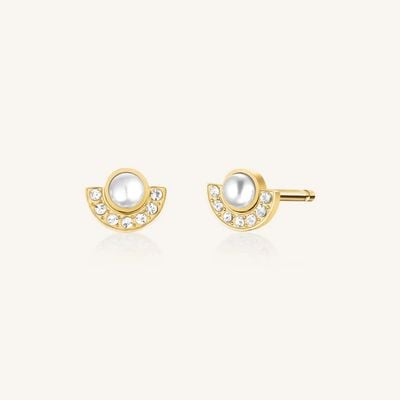 Rosefield Jewellery Modern Pearl Studs Gold Earrings JEMPG-J1291