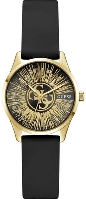 Guess Women's Celestial G Black Sunray Dial Black Silicone Strap GW1109L2