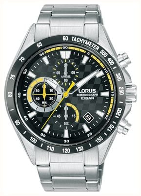 Lorus Men's Sports (43.5mm) Black Chronograph Dial / Stainless Steel Bracelet RM313JX9