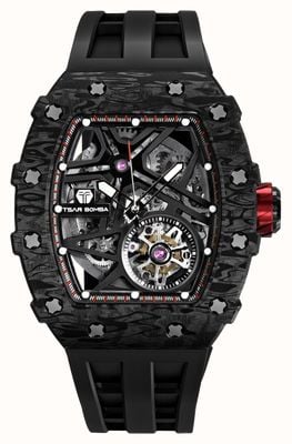 TSAR BOMBA Elemental Series Carbon Fibre Automatic (43.5mm) Black Skeleton Dial / Black FKM Rubber Strap TB8209CF-01