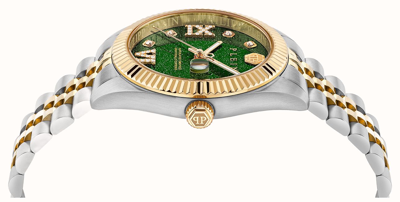 Philipp Plein DATE SUPERLATIVE Quartz (34mm) Green Sandstone Dial / Two-Tone Stainless Steel Bracelet PWYFA1626 - alternate view 3