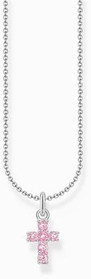 Thomas Sabo Pink Zirconia Cross Pendant Sterling Silver Necklace 45cm KE2226-051-9-L45V