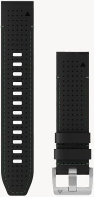 Garmin Quickfit 22 Watch Strap Only (22mm) Leather FKM Rubber Hybrid Strap Black and Green 010-13225-09