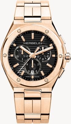 Herbelin Cap Camarat Quartz Chronograph (42mm) Black Dial / Rose Gold PVD Stainless Steel 37645BPR14