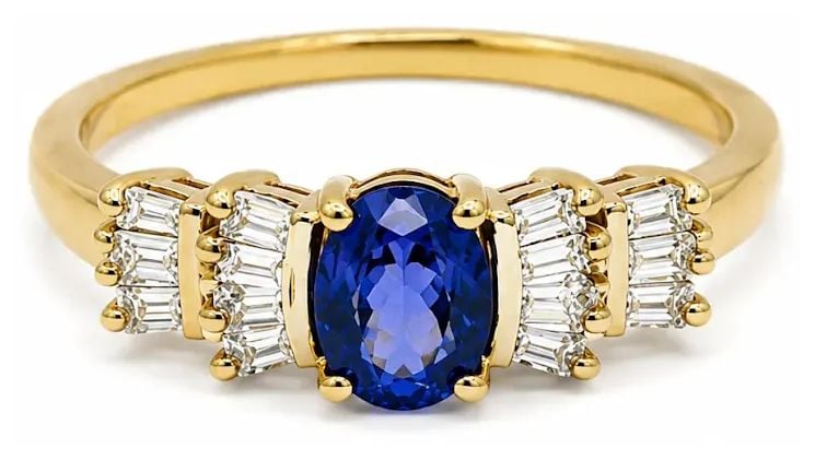 Pre-owned J73632 9ct Yellow Gold Tanzanite And Diamond Ring Jewellery