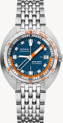DOXA SUB 250T GMT Caribbean (40mm) Blue Iconic Dial / Stainless Steel Rice-Grain Bracelet Watch 855.10.201.10