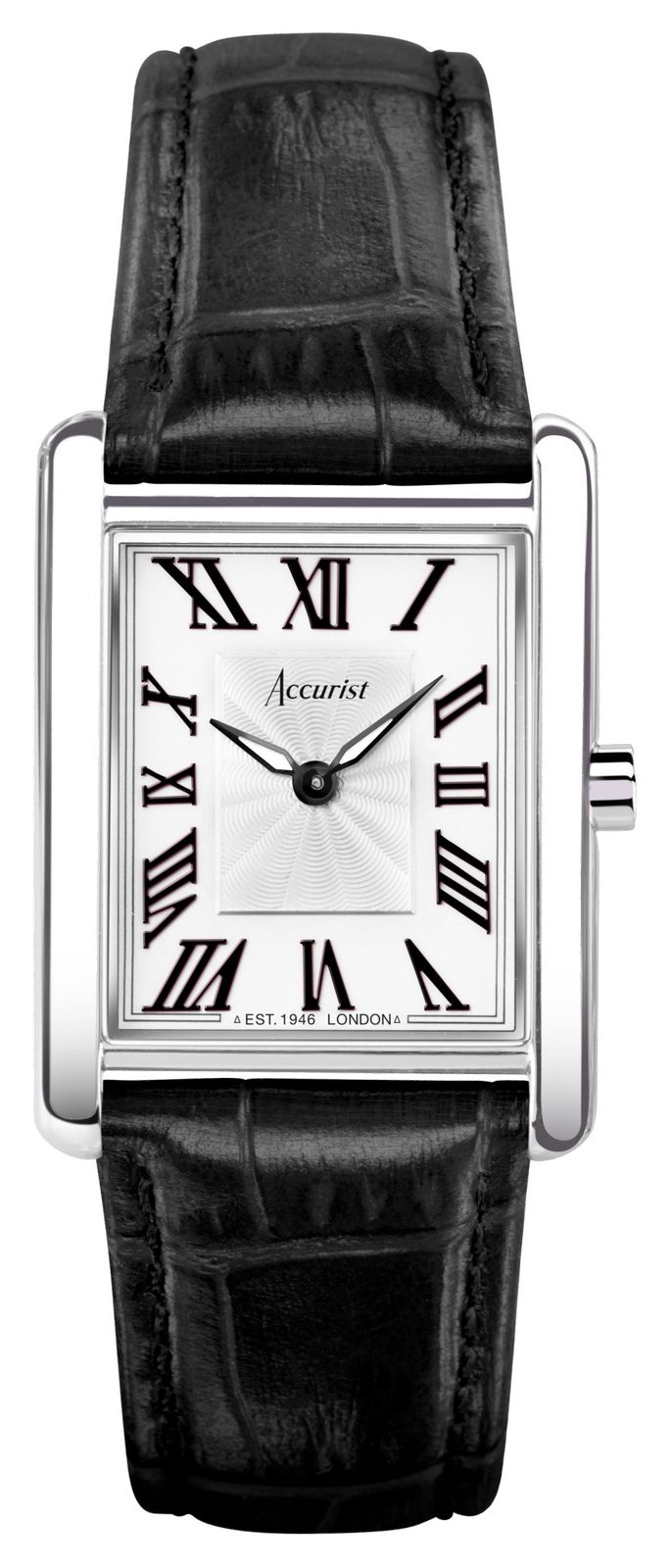 Accurist 71001 Rectangle Womens | White Dial| Black Leather Watch