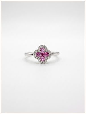 Pink Sapphire And Diamond Clover Platinum Ring size o SR2906