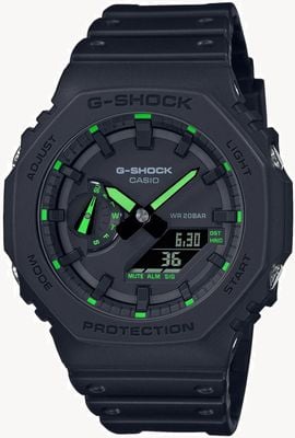 Casio G-Shock 2100 Utility Black Series Neon Green Details GA-2100-1A3ER