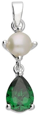 CME Leicester Limited Silver Pendant FWP Stud With Green Cubic Zirconia Pear Drop H6541/S