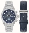 Aston Martin SPT Icon Quartz Chronograph (44.5mm) Navy Blue Dial / Steel Bracelet + Leather Strap MTIS3F607