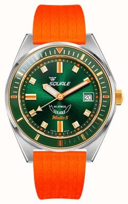 Squale Matic S Automatic (39mm) Sunray Green Dial / Orange Mosaic Rubber Strap Watch MATICGGRGR.MROR Squale Matic S Automatic (39mm) Sunray Green Dial / Orange Mosaic Rubber Strap Watch MATICGGRGR.MROR