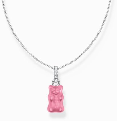 Thomas Sabo x HARIBO Pink Goldbears Crystal Pendant Sterling Silver Necklace 40-45cm KE2209-052-9-L45V