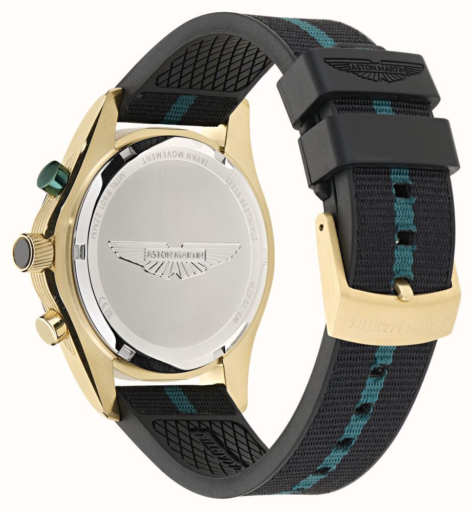 Aston Martin Thrill CLP Quartz Chronograph (45mm) Champagne Dial / Black & Podium Green Flex Strap MTRL1F601 - alternate view 3