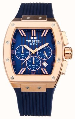 TW Steel Men's Tonneau (42mm) Blue Chronograph Dial / Blue Rubber Strap TO3