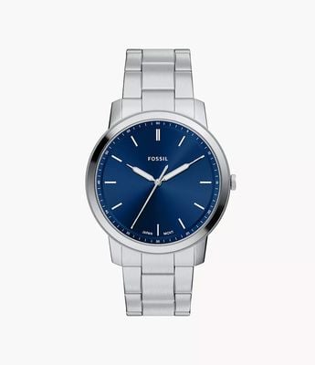 Fossil Minimalist 44 mm Three-Hand Blue Dial Stainless Steel Watch FS6180