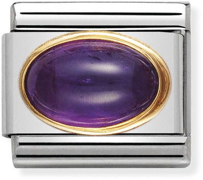 Nomination Classic OVAL STONES In Stainless Steel With 18ct Gold AMETHYST Charm 030504/02