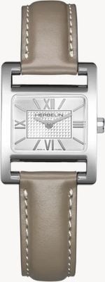 Herbelin Ve Avenue (19 x 23.4mm) Silver Guilloché Dial / Taupe Leather Strap 17537AP08TA