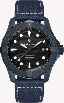 Bremont Supermarine Full Ceramic Deep Blue Limited Edition (43mm) Black 3D Pattern Dial / Blue Hybrid Strap SM43-DT-BLCER-BK-L-S