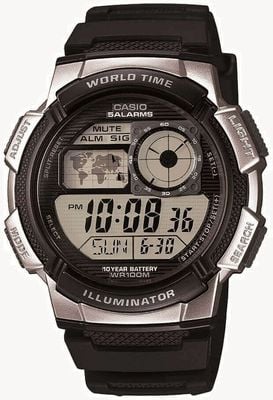 Casio World Time Digital Dial / Black Resin Strap AE-1000W-1A2VEF