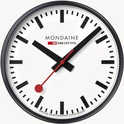 Mondaine 'Official Swiss Railways Clock' 25cm Quartz Wall Clock - Black Frame / White Dial A990.CLOCK.12SBB