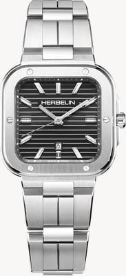 Herbelin Cap Camarat Square Quartz (35mm) Black Dial / Stainless Steel Bracelet 14546B14