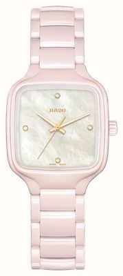 RADO True Square Diamonds Quartz (29.2mm) Mother-of-Pearl Dial / Pink High-Tech Ceramic Bracelet R27181902