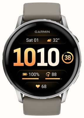 Garmin Venu 4 - AMOLED Health and Fitness Smartwatch (45mm) Silver With Silver Grey Silicone Band 010-03014-01