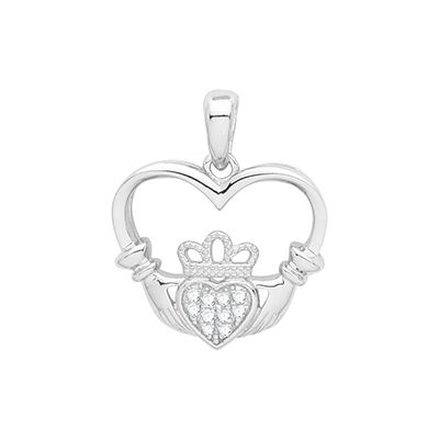 James Moore TH G61060 Silver Rhodium CZ Set Heart Claddagh Jewellery