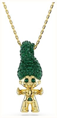 Swarovski Good Luck Trolls Pendant Necklace Green Crystals Gold-Tone Plated 5691939