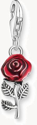 Thomas Sabo Ladies Silver Blackened Charm Pendant In Red Rose Design 2076-664-10