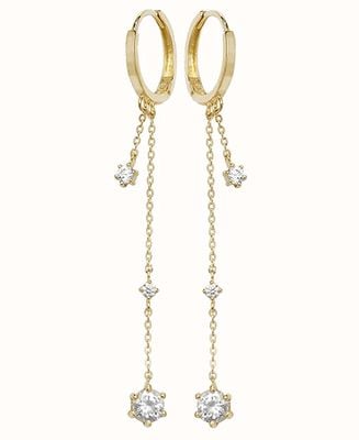 James Moore TH 9k Yellow Gold Drop Chain Cubic Zirconia Earrings ER1122