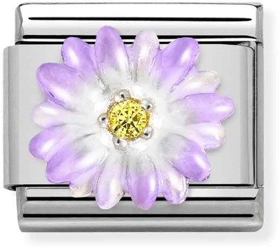 Nomination Classic Violet Flower Link Steel, Sterling Silver And Enamel 330321/03