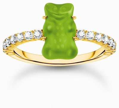 Thomas Sabo x HARIBO Mini Green Goldbear White Zirconia Gold-Plated Sterling Silver Ring EU56 TR2459-414-6-56