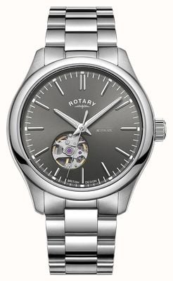 Rotary Contemporary Open-Heart Automatic (40mm) Grey Sunray Dial / Stainless Steel Bracelet GB05095/74