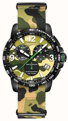 Certina DS Podium Lap Timer | Green Camouflage Dial | Green Camouflage Fabric Strap C0344533809700