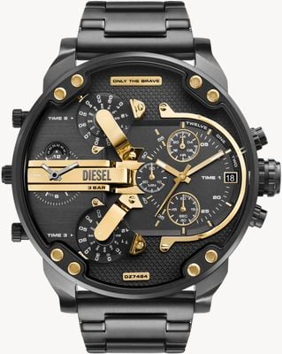 Diesel MR. DADDY Multifunction (57mm) Black & Gold Dial / Black PVD Stainless Steel Bracelet DZ7484