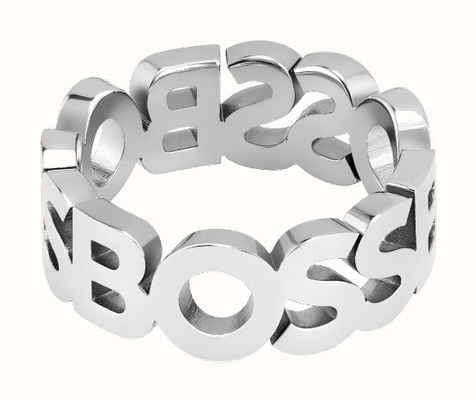 BOSS Jewellery Men's Kassy Ring | Stainless Steel | Logo Design | Medium EX-DISPLAY 1580445M EX-DISPLAY