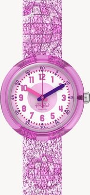 Flik Flak DISCO TIME (31.85mm) Pink and White Dial / Metallic Pink Disco Ball Patterned Strap FPNP177