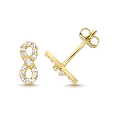 James Moore TH ES2089 9CT YELLOW GOLD CZ INFINITY STUDS Jewellery