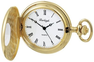 Burleigh Half-Hunter Quartz Pocket Watch - White Dial / Gold PVD Stainless Steel Case 1232