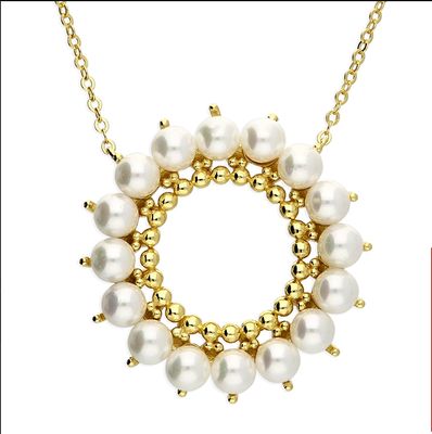CME Leicester Limited Silver Gold Plated Shell Pearl And Bead Open Circle H6020/Y