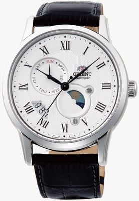 Orient Sun & Moon Mechanical (42.5mm) White Dial / Black Leather RA-AK0008S30B