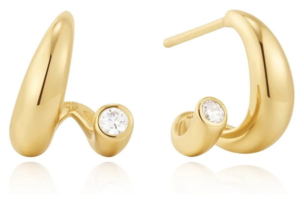 Ania Haie E076-08G Gold Spiral Bezel-End Stud Hoop Earrings Jewellery