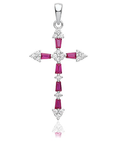 James Moore TH G61131R Silver Red And White Cz Cross Jewellery