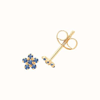 James Moore TH 9ct Yellow Gold Blue Cz Flower Stud Earrings ES718S