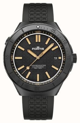 FORTIS Marinemaster M-44 Chronometer Black Resin DLC (44mm) Horizon Ultra-flexible FKM Rubber Strap F8120031