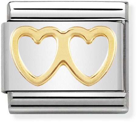 Nomination Classic Double Heart 18ct Gold & Steel Charm 030116/03